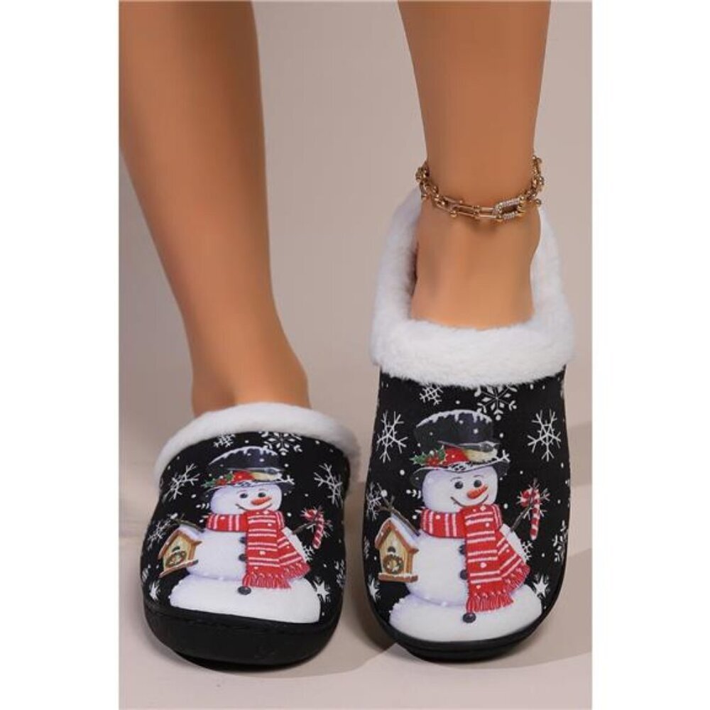 Snowman Round Toe Faux Fur Slippers